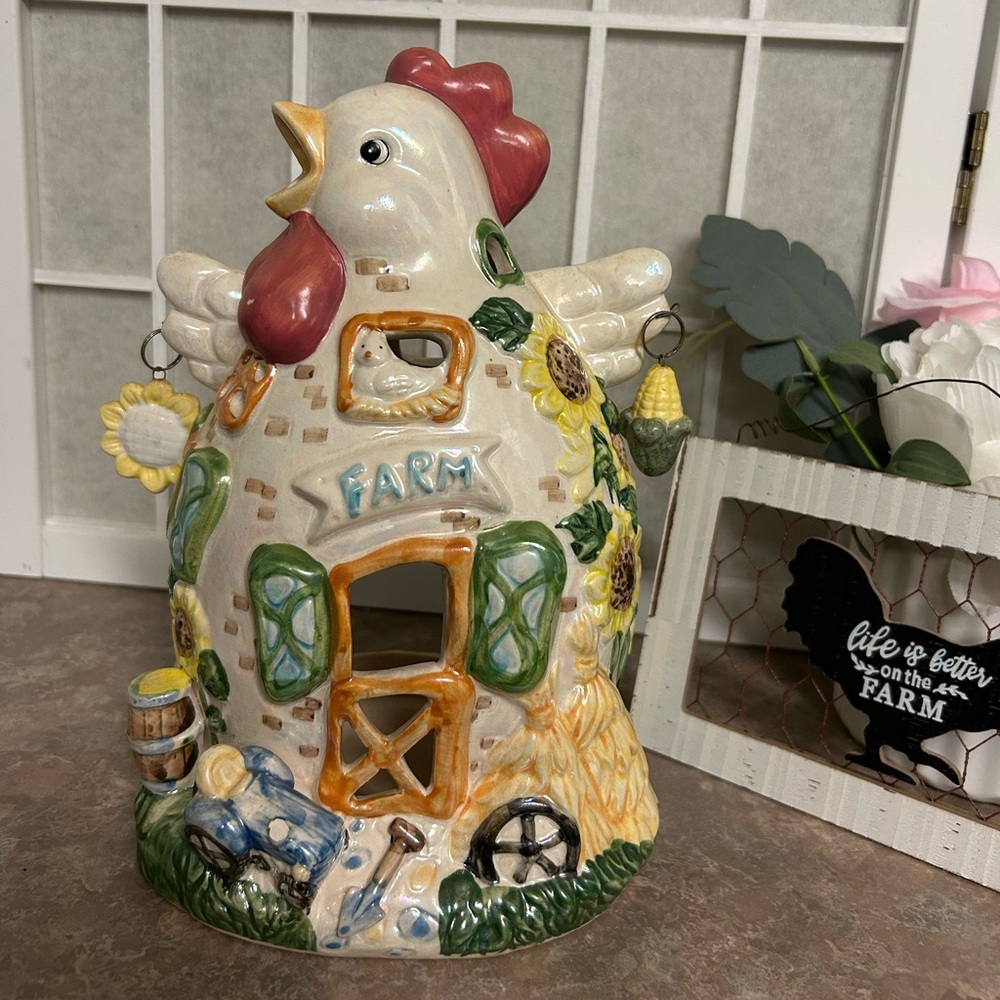 Farmhouse Rooster Ceramic Tea Light Candle Holder